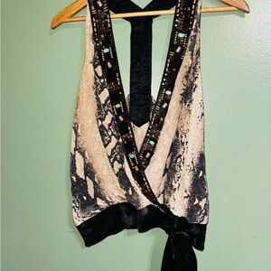 Bebe Snake Print Tank Top with Black and Cream Accents